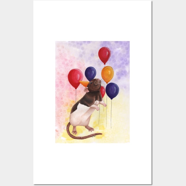 Rat Birthday Balloons Wall Art by WolfySilver